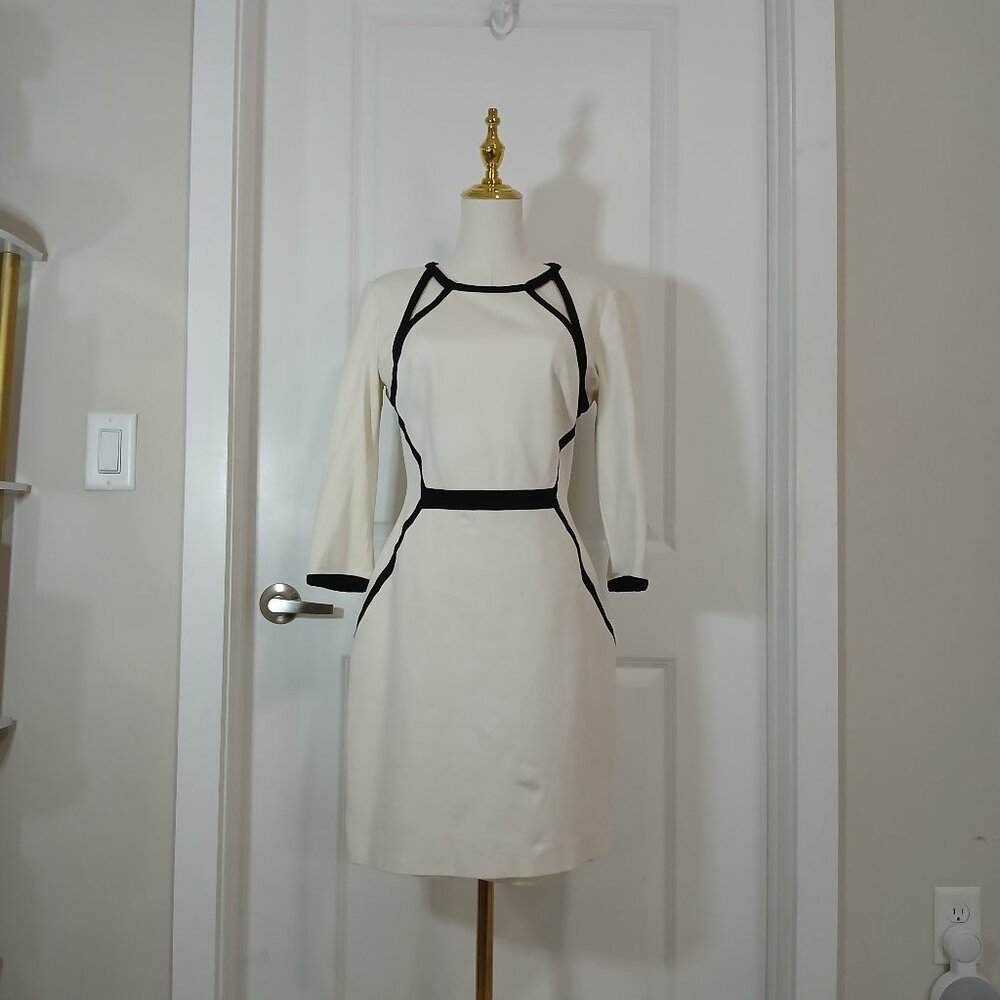 Banana Republic Trim Sheath Dress Women’s Size 8 Cream Black - Like New